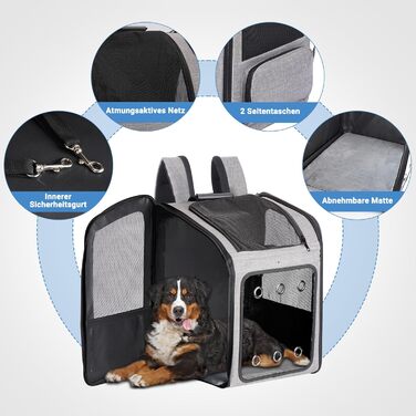 Транспортна переноска для собак та котів великого розміру з колесами, складана, рюкзак для собак до 15 кг, з прозорим вікном, сірого кольору