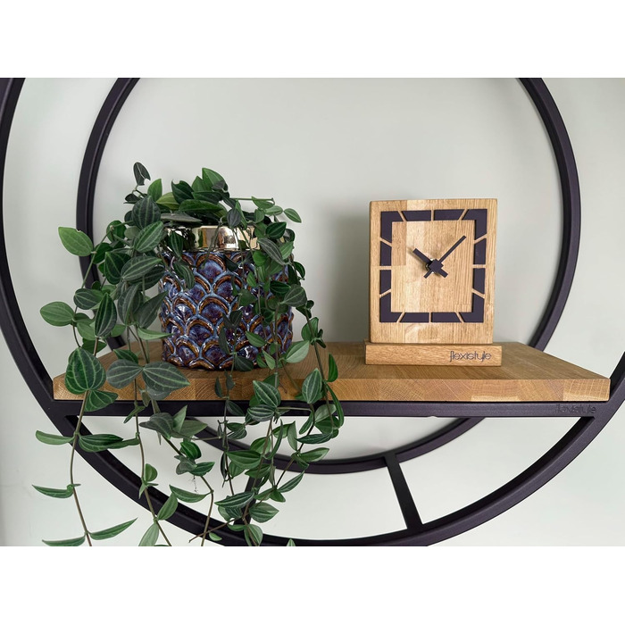 FLEXISTYLE Modern Stand Clock Small Wood Oak Living Room Bathroom, Black/Oak, Black (Style 9)