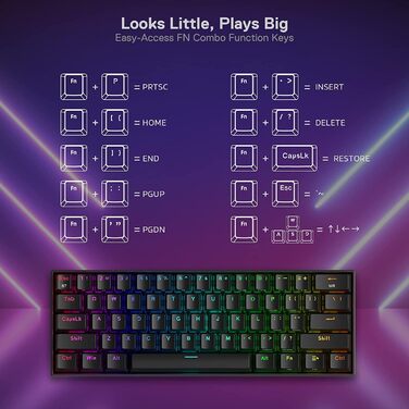 Redragon K530 Pro Draconic - Механічна ігрова клавіатура 60% з RGB-підсвічуванням та brown Tactile перемикачами (61 клавіша, Hot-Swap, для Windows/Mac/Android)