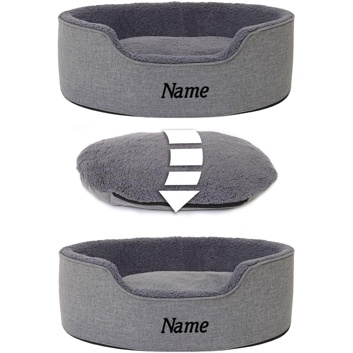 Lionto Dog Bed with Reversible Cushion and Washable Cover, Stable Dog Basket with Anti-Slip Studs, 92x72 cm, Cozy Pet Bed for Dogs and Cats with Plush, (Grey, L 83 x W 63 x H 27 cm (with name tag))