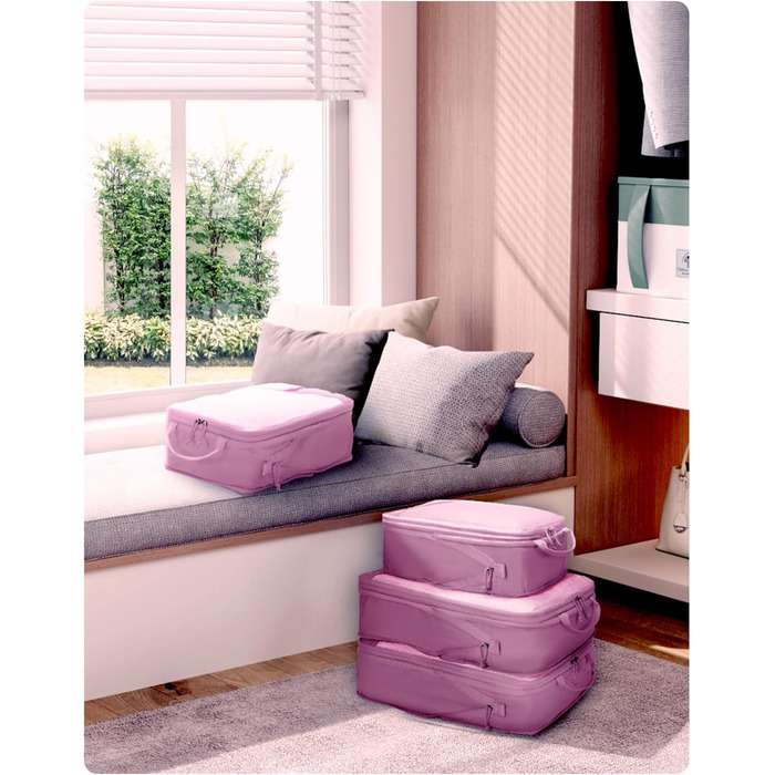 Органайзери для валізи ECOHUB (4 шт.) з мішком для одягу, набір екологічних пакувальних кубів для рюкзака та валізи, зелений/рожевий