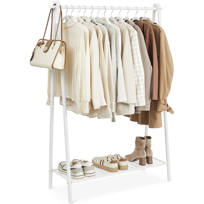 SONGMICS Clothes Rack, Coat Rack, Wardrobe, Clothes Storage, Steel Frame, with Rail and Shelf, 33.5 x 92.5 x 153 cm, for Bedroom, Wardrobe, Laundry Room, White HSR023W01
