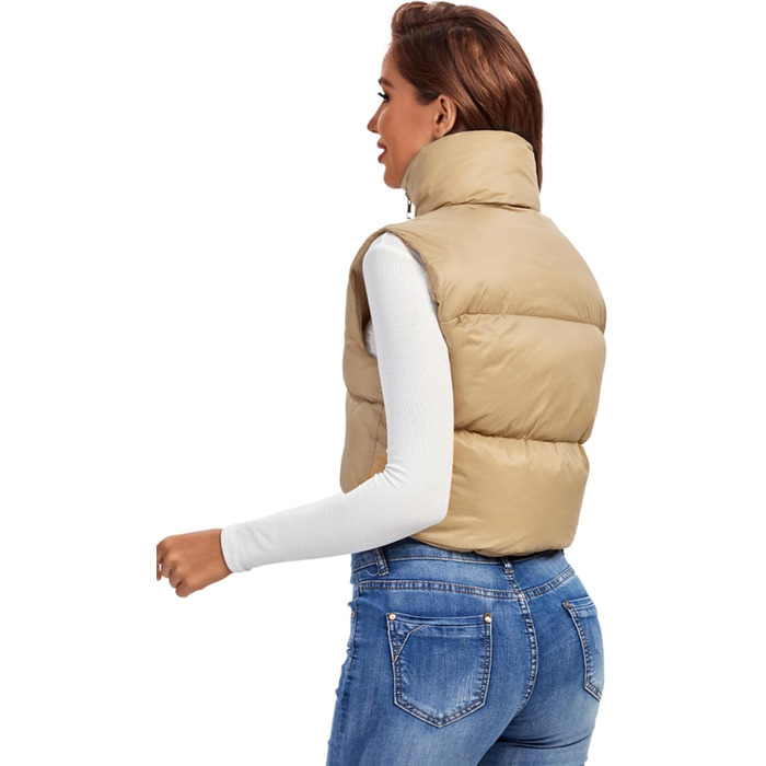 Жіноча жилетка Fuinloth: коротка, тепла, безрукавна, на блискавці, камуфляжний колір хакі, розмір M