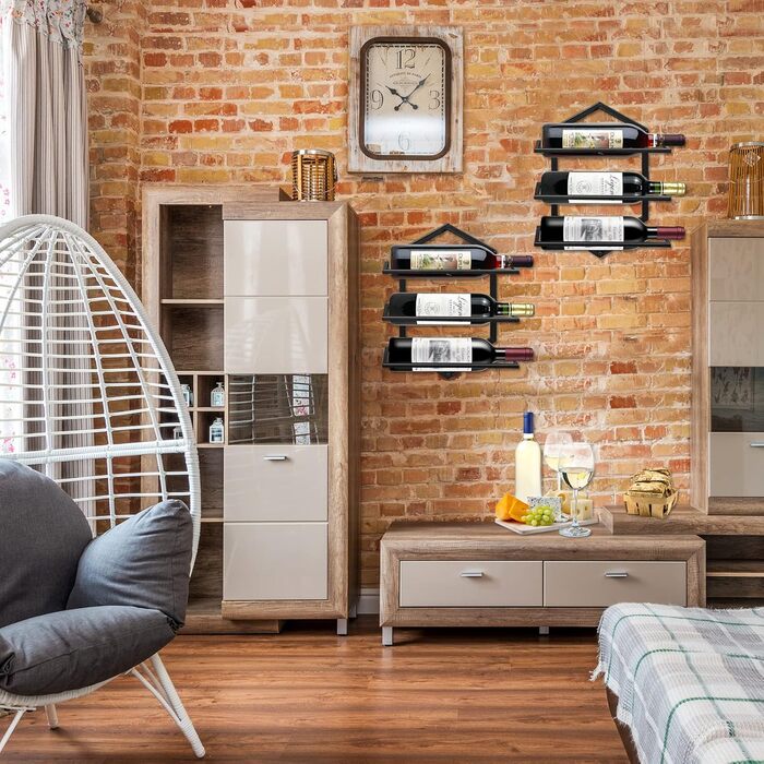 Металева стійка для винної пляшки на стіну Giyiprpi, органайзер для 3 пляшок, полиця для винної пляшки для дому, кухні, бару (чорний B2)