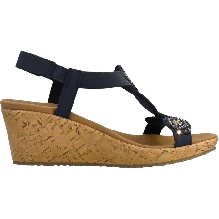 Босоніжки жіночі Skechers Beverlee Date Glam на танкетці, темно-сині 40 EU