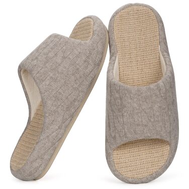 Тапочки жіночі Eagsouni з льону, зручні, з антиковзким покриттям, з піною Memory Foam, плоскі, для дому, теплі, (39/40 EU, Хакі)