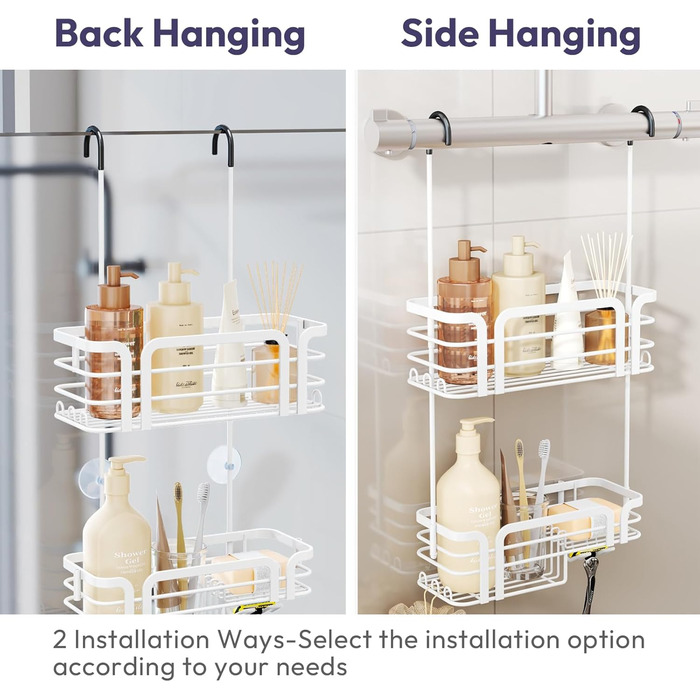 Поличка для душу SWTYMIKI: нержавіюча сталь, 11 гачків, 2 способи встановлення, аксесуари для душу (біла)