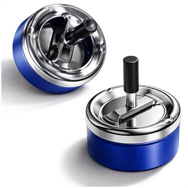 Попільничка металева com-four® 6x, нержавіюча сталь, блакитна, з кришкою, Ø 11 см (2 шт.)