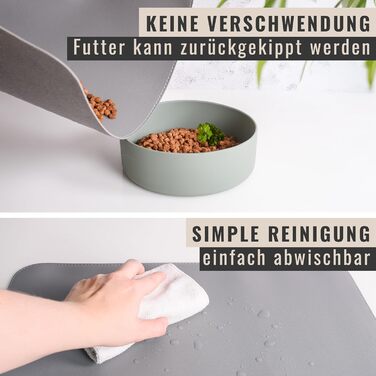 Підкладка під миску для котів та маленьких собак ne&no® - неслизька, водовідштовхувальна, з веганської шкіри (60 x 40 см, cool grey)