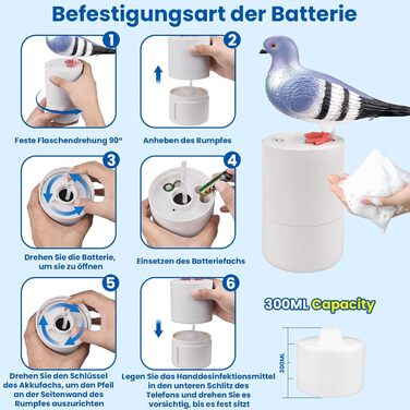Vibbang Soap Dispenser Dove Automatic, 300ml Dove Automatic Soap Dispenser, Pigeon Soap Dispenser for Kitchen Sink and Bathroom, Thick Foam (Gray)