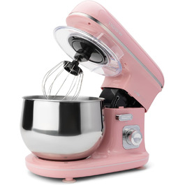 Кухонна машина Clatronic Retro для випічки, 5 л, 1100 Вт, тістоміс з гачками і вінчиком, рожевий, KM 3711