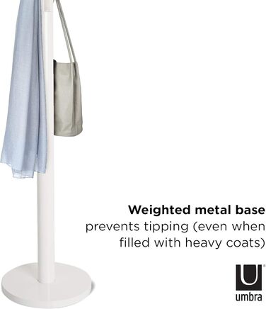 Umbra Flapper Coat Rack – Clothes Rack with 9 Foldable Hooks for Entryway and Office, Wood, White, 57.2 x 57.2 x 165.1 cm, White