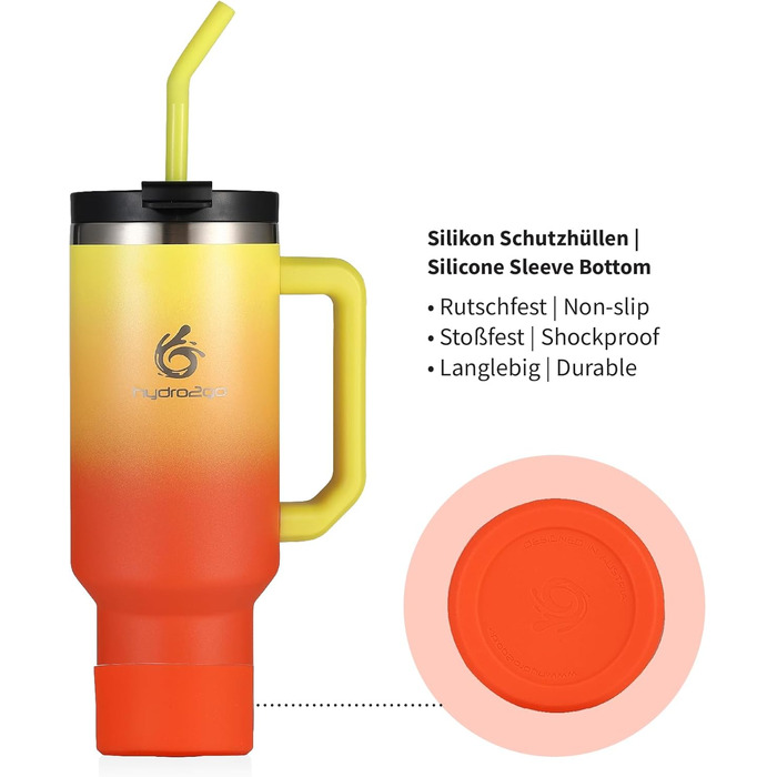 Термокружка Hydro2Go з трубочкою – BPA-free, придатна для миття в посудомийній машині, зберігає тепло 10 годин/холод 12 годин – 1200 мл, колір Sun