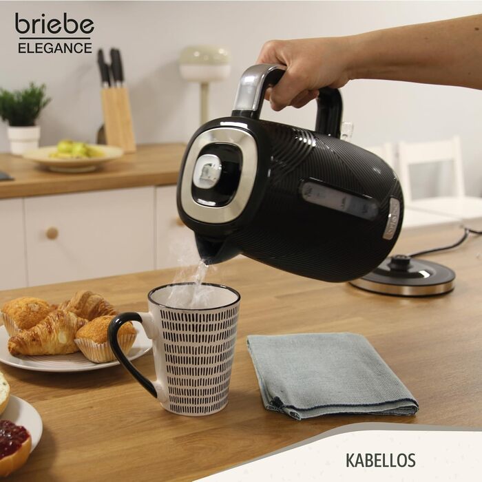 Набір для сніданку: тостер на 2 підсмажування, 7 рівнів підсмажування та бездротовий чайник 1,7 л, 2200 Вт, чорний, BPA-free, сучасний дизайн