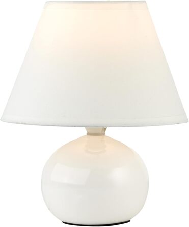 BRILLIANT Primo: стильна настільна лампа з тканинним абажуром – маленька лампа для нічного столика, спальні та вітальні – патрон E14 та вимикач – білий