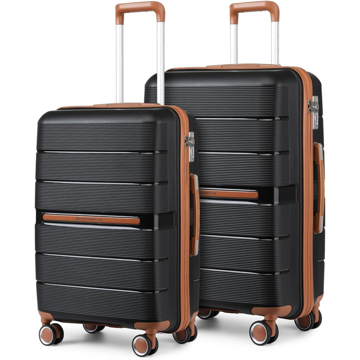 Чемодан туристичний British Traveller середнього розміру, 66 * 43.3 * 28.5 см, з TSA-замком, 8 коліс, з жорстким корпусом з PP, бежевий (чорний)