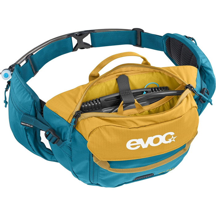EVOC HIP Pack 3л - поясна сумка, нагрудна сумка, жилет-сумка (3л об'єм, система Airflow Contact, регульований поясний ремінь, система Venti Flap, з питною камерою) (Колір: Глина/Океан)