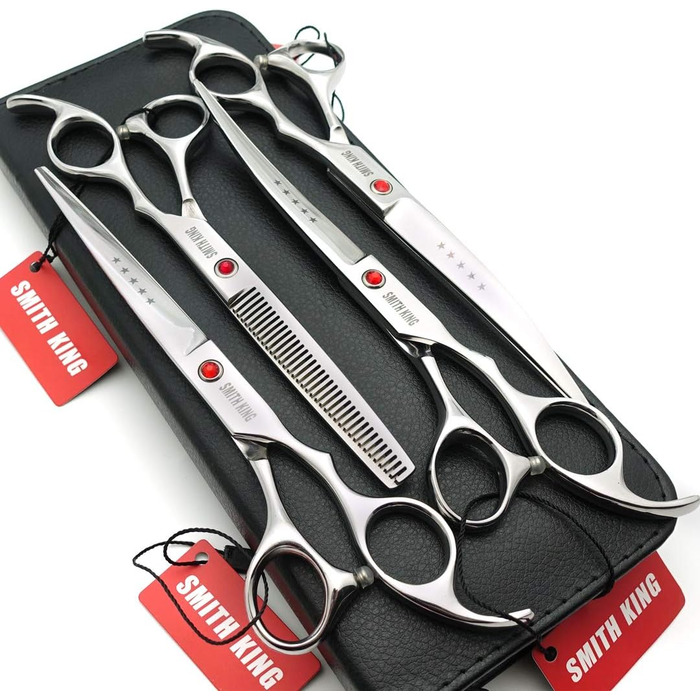 Набір ножиць для грумінгу собак 7 дюймів: прямі та витончені ножиці, 4 шт. (сріблясті)