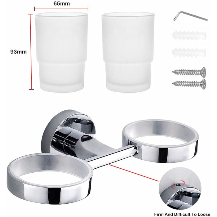 PHOEWON Cup Holder Bathroom 304 Stainless Steel Toothbrush Holder Wall Double Toothbrush Cup Holder, Brushed