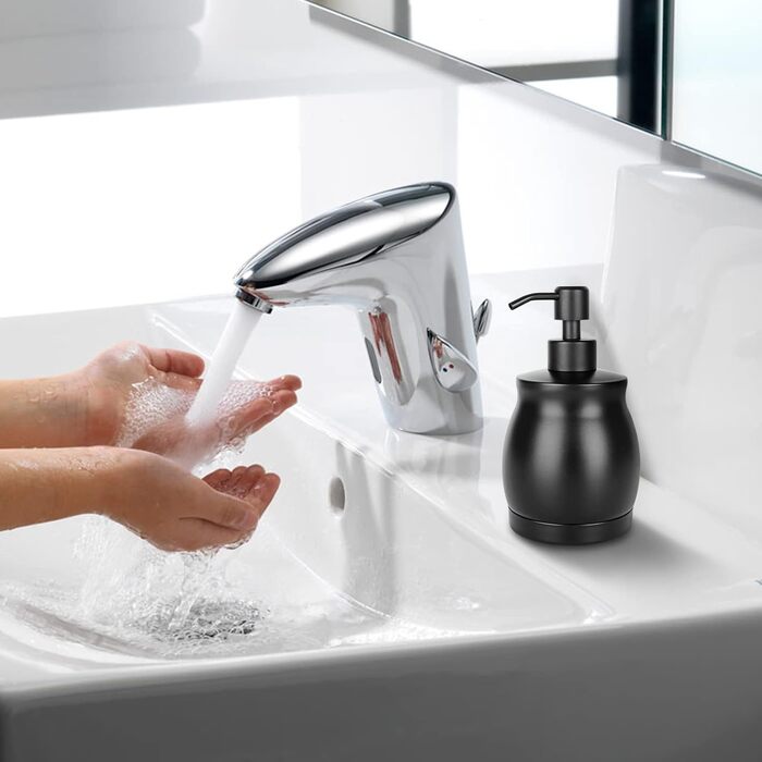 Дозатор мила з нержавіючої сталі з флаконом для рідини та помпою, 390 мл (Чорний, з дозатором)