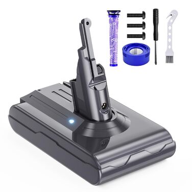 Запасний акумулятор V8 для пилососів Dyson, 4600mAh, сумісний з моделями SV10 Absolute Animal Fluffy Motörhead Exclusive Total Clean (2 фільтри + 1 викрутка + 3 шурупи + 1 щітка)