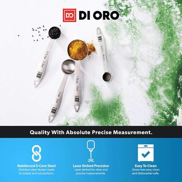 Набір мірних ложок DI ORO® з нержавіючої сталі - зручні мірки, для сухих та рідких інгредієнтів, кухонні аксесуари для приготування та випікання, безпечні для миття в посудомийній машині
