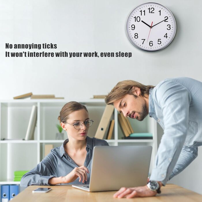 Plumeet Extra Large Silent Wall Clock, 40.6cm Soundless Non-Ticking Quality Black Quartz Wall Clock Decorative Home/Kitchen/Office/School Clock, Easy to Read (White) (Silver, 30 cm)