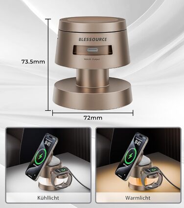 База для бездротової зарядки 4-в-1 для iPhone 17/16/15/14 Pro Max з нічним світлом, сумісна з Apple Watch та AirPods (Золота)