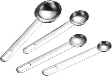 FBHappiness Measuring Spoon, Measuring Spoon Set Stainless Steel, Measuring Spoon Set with Scale, Measuring Cup, Measuring Ruler, Baking Tool, Multi-Purpose Spoon (Color: Silver, Size: 7 PS) (Silver, 4 PS)