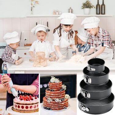 Набір форм для випічки Amzeeniu Springform (4 шт.) 12/18/22/26 см, професійні, круглі, знімний дно, антипригарне покриття, для пирогів, піци та кішів, з вуглецевої сталі