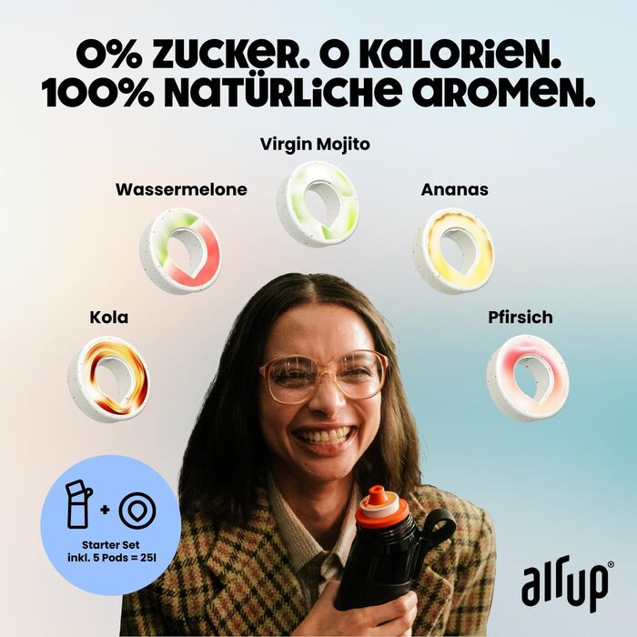 Пляшка для води air up 600 мл Blue Splash для школи та спорту, з 5 безцукровими аромат-подами та трубочкою, підходить для газованої води, для дітей та дорослих