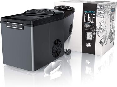 Stainless steel ice maker, ice cube maker, ice maker machine 1.8 Liter ice cube maker, ice cream machine with cooling, ice cube sizes small and large, status LEDs ABS BPA free, silver stainless steel (A: Cool Grey)