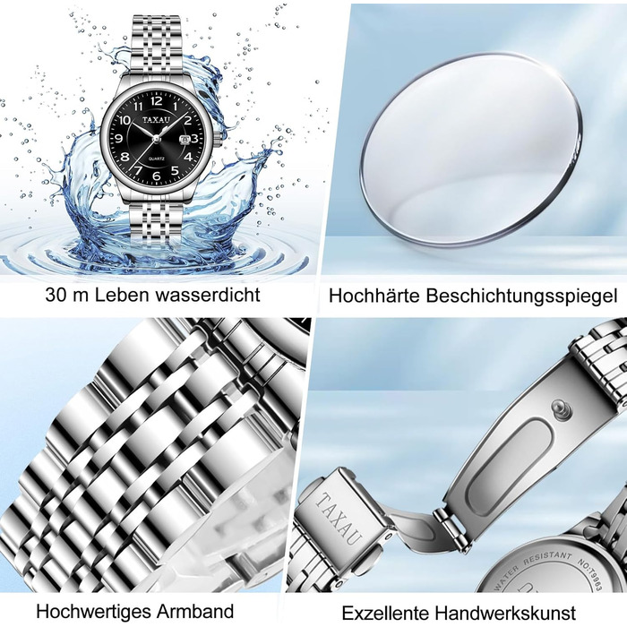 Жіночий годинник з арабськими цифрами, маленьке циферблат, Easy Read, з датою, з нержавіючої сталі, водонепроникний, сріблястий браслет, чорний циферблат (L8863G)