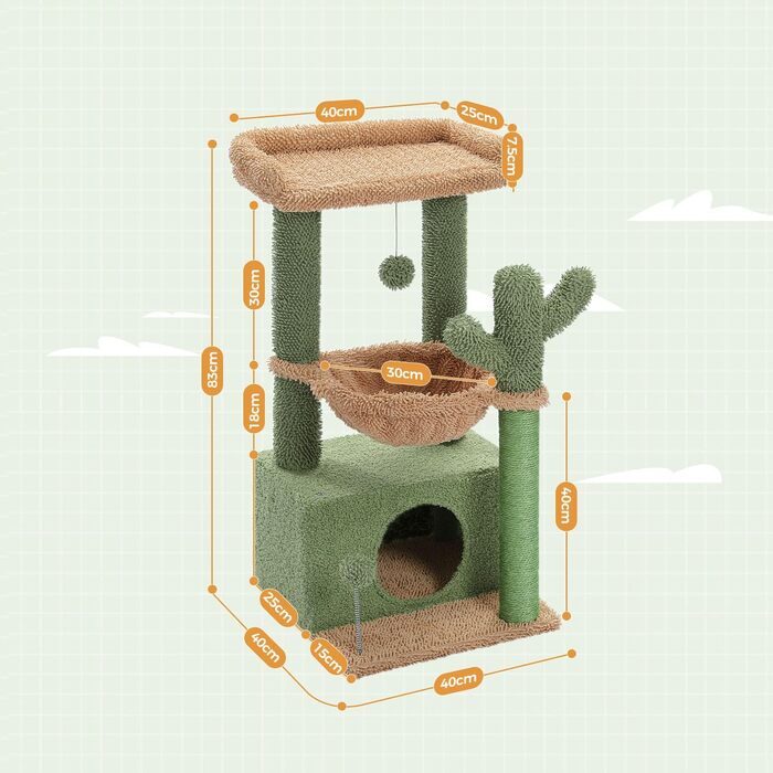 PAWZ Road Котячий кігтеточка з гамаком, котячий тур з сизалю, зелений, 83 см