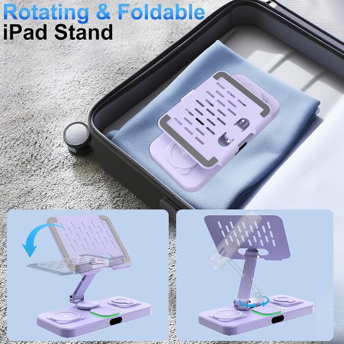 Багатофункціональна бездротова зарядка 6-в-1 для Apple: iPhone, iPad, Apple Watch (фіолетовий) з підсвіткою та регульованим підсвіткою