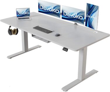 Електричний стіл Devoko, регульований по висоті, 140x60 см, з кабель-органайзером, пам’яттю на 2 положення, ергономічний комп’ютерний стіл для роботи стоячи й сидячи, чорний