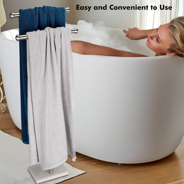 Підставка для рушників стояча, подвійна T-подібна, висока, з основою з мармуровим дизайном для ванної кімнати, 2-ярусна, з нержавіючої сталі (золоте покриття), нікель