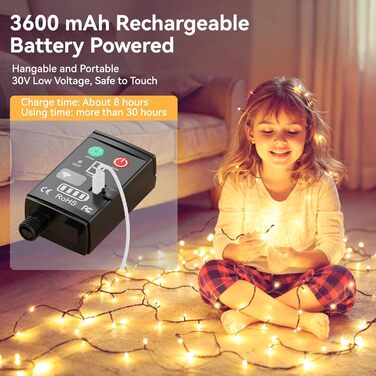 Льодосвітна гірлянда на батарейках, 10м, 100 LED, вологостійка IP44, 8 режимів, з пультом, таймер, для декору саду, вечірки, Нового року