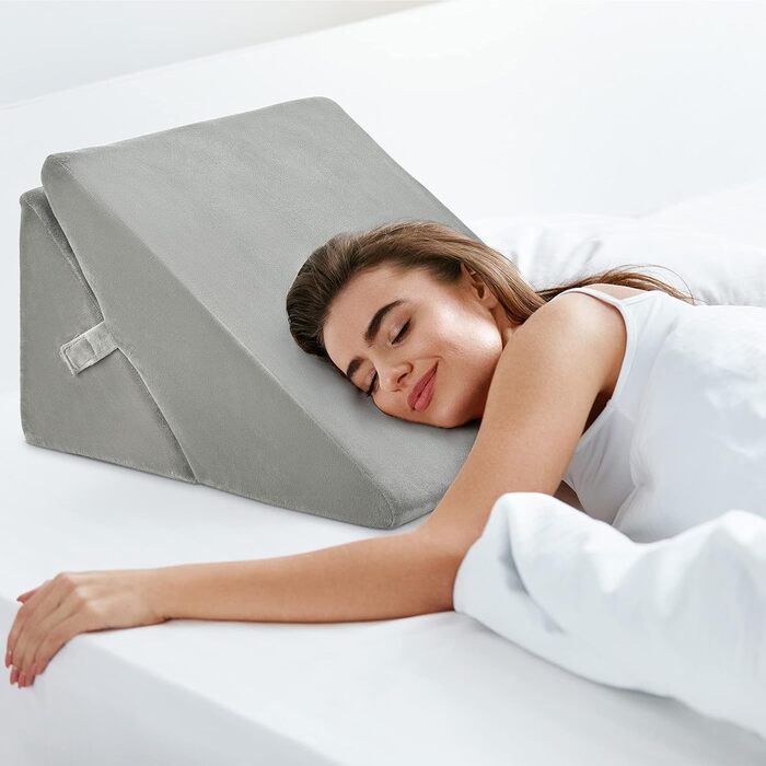 Підголовник GOPLUS для ліжка: подушка для читання, подушка для відпочинку, з піною з пам'яті, знімний чохол, подушка для ніг, подушка для спини, ергономічна з ручкою, подушка для вен, подушка для відпочинку для дивану/крісла, 54x32x50,5 см (Сірий)