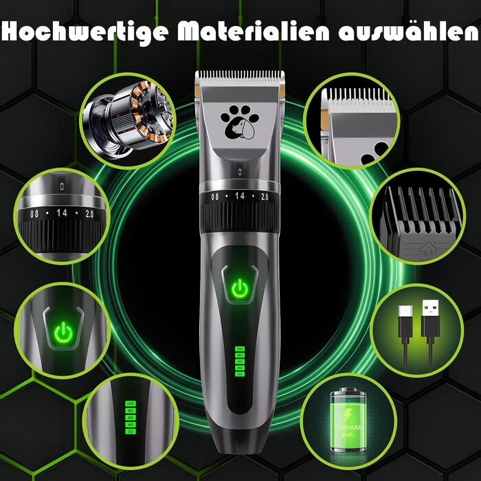 Професійна машинка для стрижки собак та котів Leise, бездротова, 2 швидкості, чорна