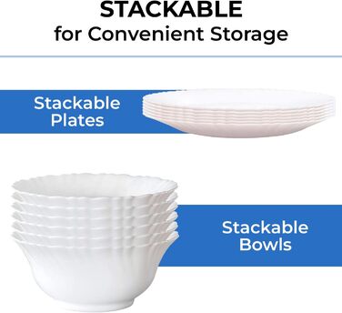 Набір посуду Larah, 35 предметів: тарілки, миски, кришки, ложки, сервіз на 6 осіб, опал, міцний, легкий, для мікрохвильової печі та посудомийної машини, білий з зеленими квітами