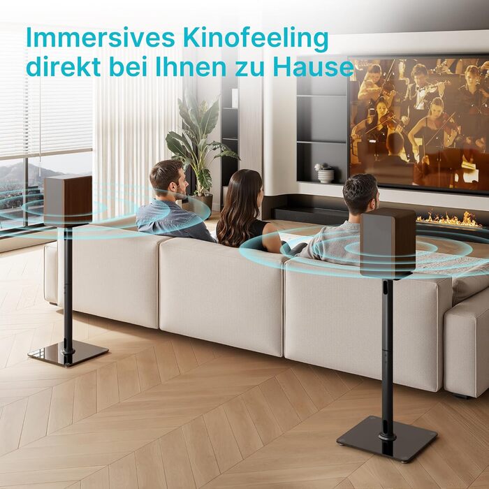 Підставка для акустики саундбару, універсальна, чорна, 76.5 см, 25 кг, з кабелеуправлінням та скляною основою (1 шт.)