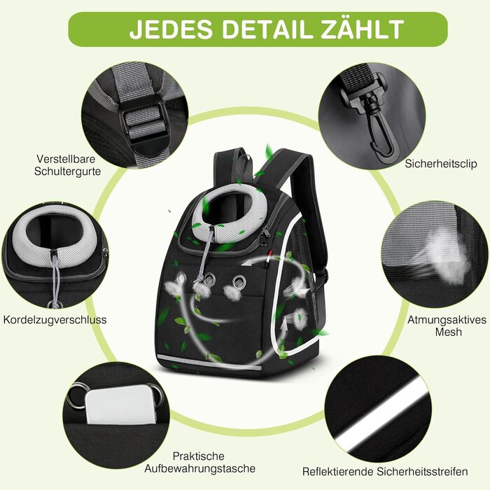 Рюкзак-переноска для собак та котів ALLSOPETS: зручний та дихаючий рюкзак для подорожей з великими котами та маленькими собаками (Carbonschwarz)