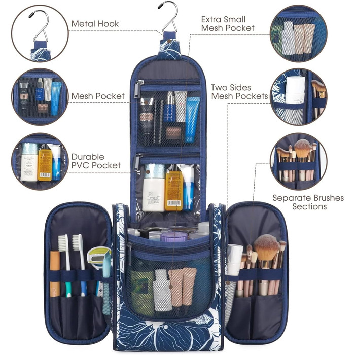 Косметичка для жінок та чоловіків Narwey Klein - дитяча косметичка для підвішування, чоловіча косметичка, валізка для косметики (Блакитний Лотос (Маленька)) A-Блакитний Лотос S
