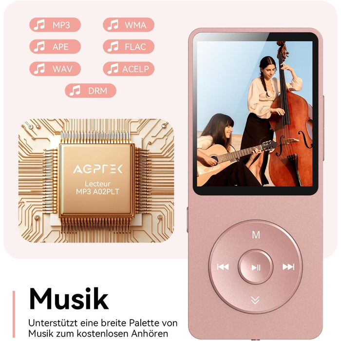 MP3 плеєр AGPTEK 64GB Bluetooth 5.3, Радіо, 1.8