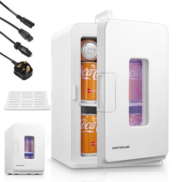 NORTHCLAN Міні холодильник 2в1 15 літрів (21 банка), портативний з охолодженням та нагріванням, 12V/220V для авто, офісу та гуртожитку, чорний, Max & Eco-режим