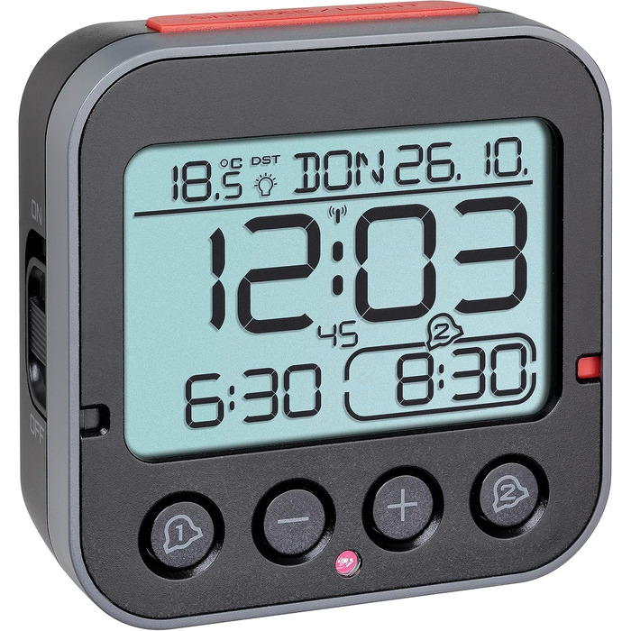 TFA Dostmann Bingo 2.0 Digital Radio Alarm Clock with Temperature Display, Plastic, Black, (L) 95 x (W) 41 x (H) 96 mm