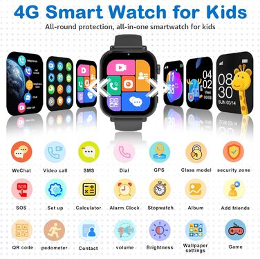 Смарт-годинник Kinder: GPS, Wi-Fi, SOS, дзвінки, ігри, для дітей 4-12 років, чорний