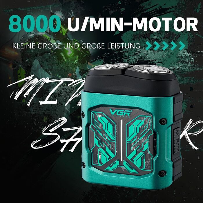 Електричний чоловічий бритва VGR 344 Mini - компактний, водонепроникний, з USB зарядкою, зелений