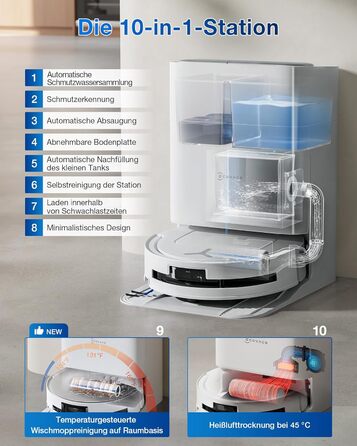 Робот-пилосос ECOVACS DEEBOT T80 Omni з функцією миття підлоги, 18000 Па, OZMO Roller, автоматичне миття мопів, ZeroTangle 3.0, миття гарячою водою (40-75°C), білий